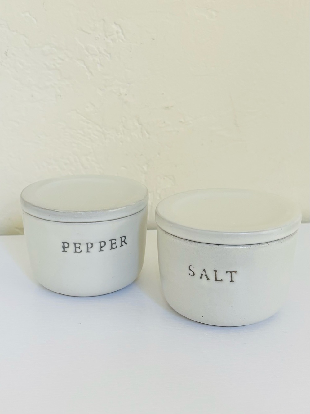 Hearth & Hand with Magnolia Salt and Pepper Lidded Cellars Stoneware Set of Two